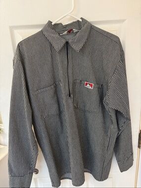 Men's Black & White Pinstripe Work Shirt with Chest Pocket